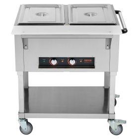 VEVOR 2-Pan Commercial Food Warmer, 2 x 20.6QT Electric Steam Table, 1000W Professional Buffet Catering Food Warmer with 4 Wheels (2 Lockable) VEVOR 2-Pan Commercial Food Warmer, 2 x 20.6QT Electric Steam Table, 1000W Professional Buffet Catering Food Warmer with 4 Wheels (2 Lockable)